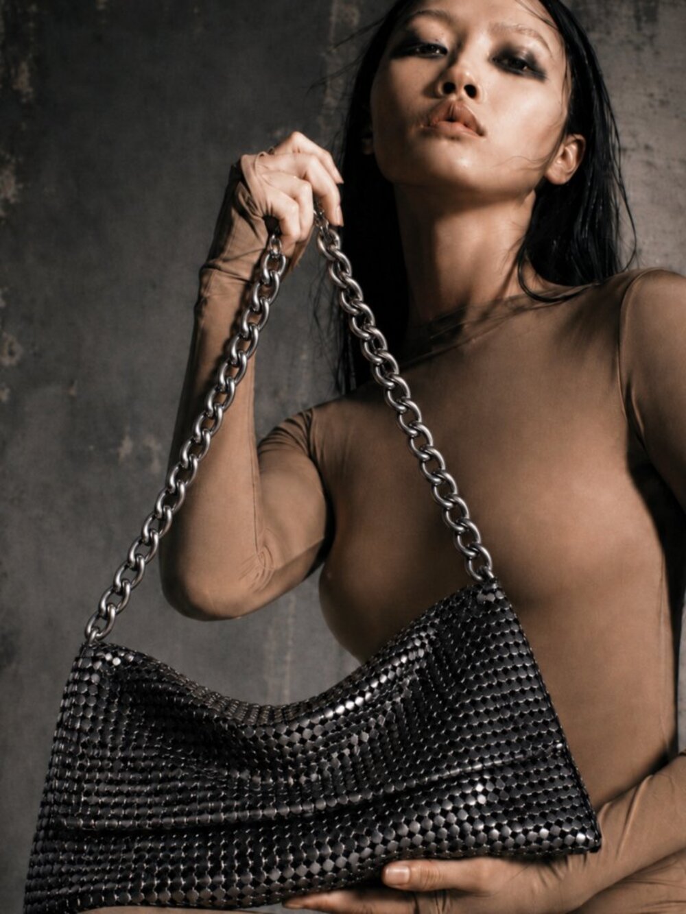 Goth Glam Y2K Dark Academia Metal Chainmail Black Clutch Shoulder Bag